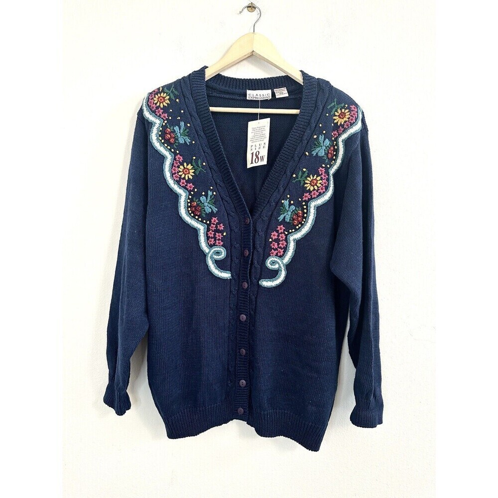 Vtg 90s Classic Expressions Cardigan Sweater Sz 18W Plus Women’s Floral Cottage